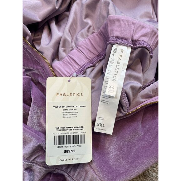 Fabletics Womens Long Sleeve Purple Wide Leg Zip-Up Velour Jumpsuit XXL Pockets - Picture 10 of 13